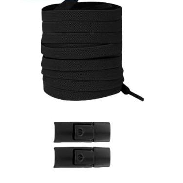 Imagem de Cadarços De Bloqueio De Imprensa Sem Laços Largura Plana Cadarços Elásticos Tênis Crianças Adulto Sem Laço Sapato Laços Para Sapatos Acessórios(Black)