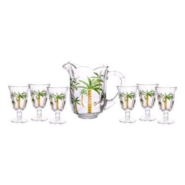Imagem de LYOR - Conjunto de Jarra e 6 Taças de Cristal Palm Hand Painting 1,3L/240ml - Mesa Posta - Itens Para Casa - Utensílios de Cozinha - Enxoval - Casamento