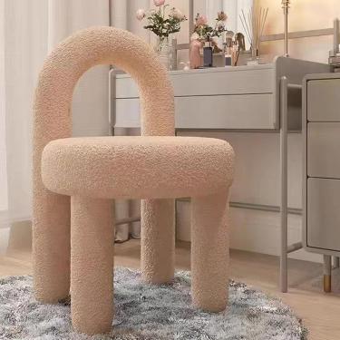Imagem de Cadeira de penteadeira com encosto Cadeiras de penteadeira modernas para maquiagem feitas de metal + lã de cordeiro, cadeira de maquiagem para penteadeira fofa para camarim 40 * 44 * 74 cm 6