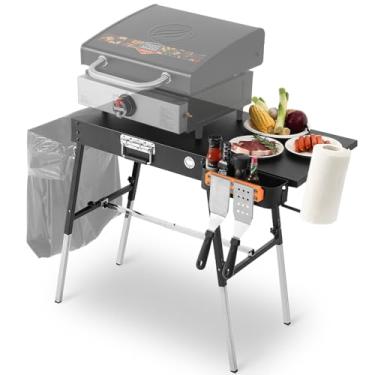 Imagem de AOKEMAi Mesas de churrasqueira para uso externo, suporte de chapa Blackstone com suporte de lixo – serve para outra grade de mesa de 43 cm ou 56 cm, suporte portátil dobrável para churrasqueira Ninja