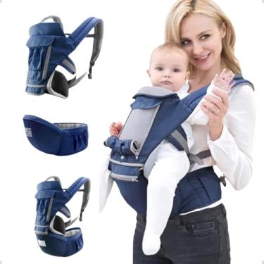 Imagem de AIEBAO Bolsa Canguru, Ergonômica, 12 Posições, 3 Em 1, 3 Bolsos Externos, Bebês 0 a 36 Meses, Capacidade 0 a 36 quilos, Poliéster Algodão e Isopor. (Azul)