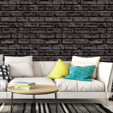 Imagem de Papel De Parede Pedra Tijolo Preto Auto Colante Lavavel Sala - LRP