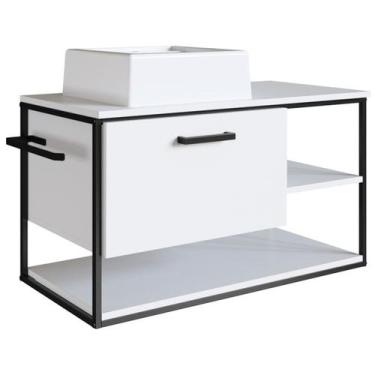 Imagem de Gabinete Suspenso Banheiro 80 cm Com Cuba Preto Branco P1007 PP - Plac