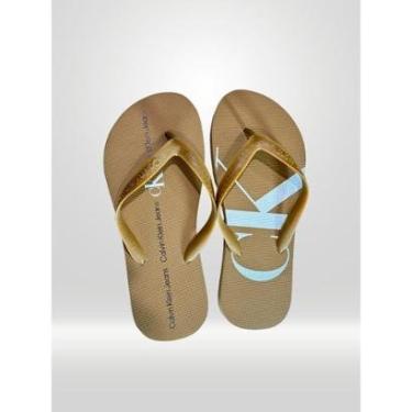 Imagem de Chinelo Masculino Logo Corrido Calvin Klein Jeans Caqui Médio-Masculino