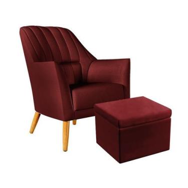 Imagem de Poltrona Orion Bordada com Puff Quasar Para Sala de Estar Sued Bordô A