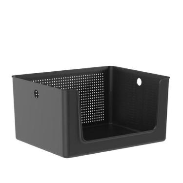 Imagem de Cesto Organizadora Empilhável C/ Abertura Alça Chumbo Ou, Preto