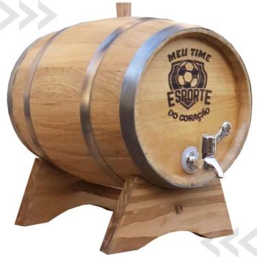 Imagem de Barri De Carvalho P/ Cachaça 5l Gravado Brasão Do Seu Time C/ Torneira