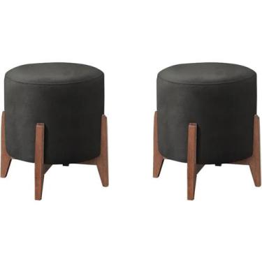 Imagem de Kit 2 Puf Puff Para Sala Lhor Veludo Preto RM - Móveis Romer, Preto