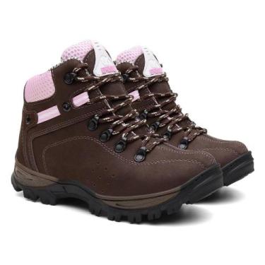 Imagem de Bota Adventure Feminina Coturno Couro Legítimo Trilha, Marrom, Rosa, 3