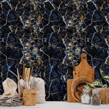 Imagem de Papel de Parede Adesivo Autocolante Vinil Marmore Preto Amarelo Banhei