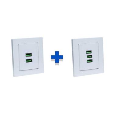 Imagem de Kit Espelho Duplo Reto com 2 USB 4.9A e 3 USB 5.2A Branco - CONNECT CA