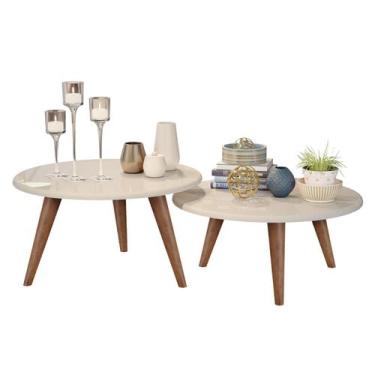 Imagem de Kit 2 Mesa Redonda Off White Yumi 45cm 3 Pé Palito 30cm E 25cm - jthom