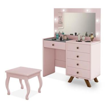 Imagem de Penteadeira com Porta Joias 5 Gavetas e Banqueta Lótus - Luapa, Rosê
