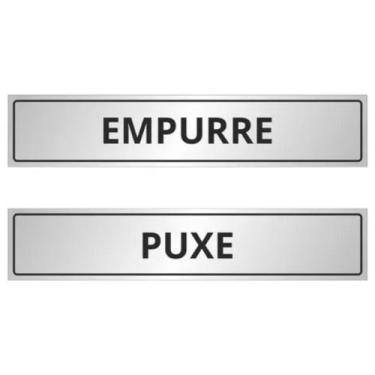 Imagem de Kit 2 Placas Sinalização Portas Puxe/empurre em Alumínio 25x5cm - Comu