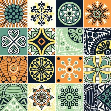 Imagem de Adesivo de Azulejo - Ladrilho Hidráulico - 15cm x 15cm - 16un - 390Azm