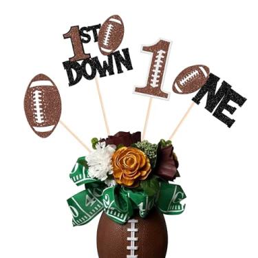 Imagem de 12 Pack American Football First Birthday Party Decorations, Football Rugby 1st Birthday Centerpiece Sticks, Rugby One Table Toppers for Football Touch Down Baby Shower Birthday Party Decorations