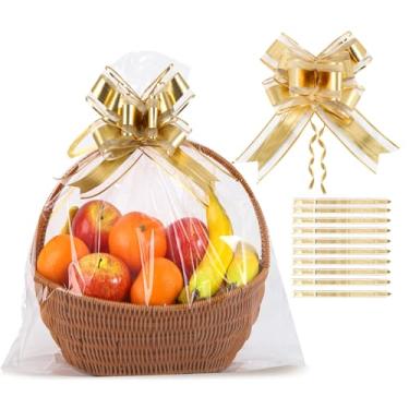 Imagem de SOMIOCO Sacos grandes de celofane, envoltório de celofane transparente para cestas 50,8 x 50,8 cm, sacos de presente de plástico OPP, sacos de cesta para casamentos, noivas, chás de bebê e mais com