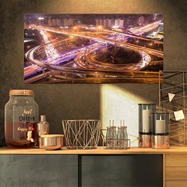 Imagem de Designart PT14676-32-16 Lindo tráfego de Xangai Arte de parede de paisagem urbana extra grande em tela, 81 x 40 cm