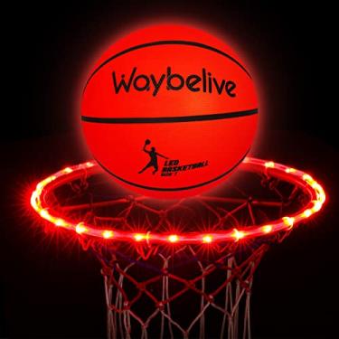 Imagem de Waybelive Conjunto de basquete com iluminação LED, luzes LED de basquete e cesta de basquete, luz de controle de aro de basquete, 16 mudanças de cor por você mesmo, à prova d'água, super brilhante