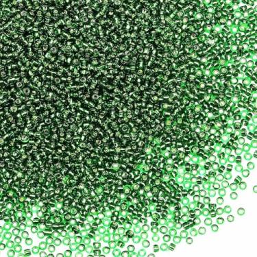 Imagem de Grânulos de sementes a granel verdes 200 gramas cerca de 18880 peças, 2 mm 12/0 contas de artesanato de vidro com núcleo de prata verde para fazer brincos, pulseiras, pingentes, joias de cintura,