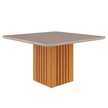 Imagem de Mesa de Jantar Ana Quadrada 1 Tampo em MDF e Vidro 130cm 1 Base Cozinh