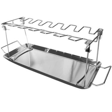 Imagem de Prateleira de frango premium para grelhados com bandeja de gotejamento, prateleira de asa de frango, 14 slots de aço inoxidável, (Lote de 2 - Estilo B)
