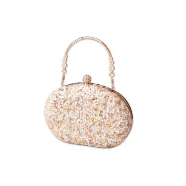 Imagem de CORIOS Bolsa feminina para noite com lantejoulas, bolsa de mão para casamento, bolsa de mão feminina com corrente destacável elegante bolsa de ombro, Dourado, Large