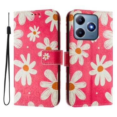 Imagem de Capa carteira para Realme C61 4G, 3 compartimentos para cartão, 1 compartimento para dinheiro, capa flip de couro PU com padrão fofo, capa com fivela magnética à prova de choque, compatível com sem