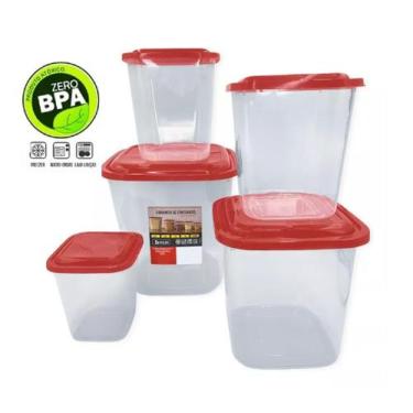 Imagem de Kit 5 Peças Porta Mantimentos Alimentos Vermelho Pratico - Compre Já F