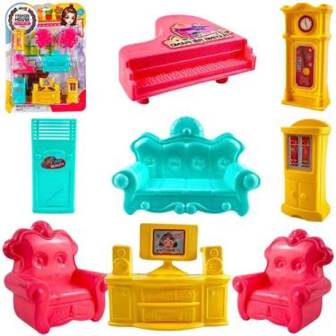 Imagem de Brinquedo conjunto 8 móveis sala decoração casinha infantil  - Marca