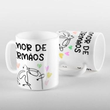Imagem de Caneca Cerâmica AMOR DE IRMÃOS - Quatro Estações, Branco, 9,7 cm Altur