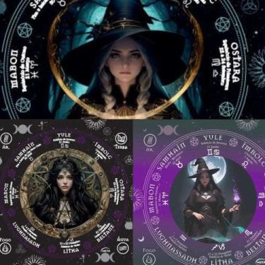 Imagem de Kit 3 Toalhas Jogo Cartas Bruxa Wicca 70x70cm Estampadas - META ATACAD
