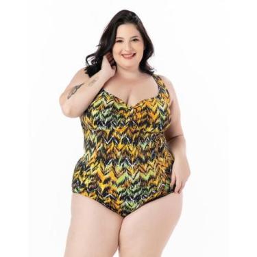 Imagem de Maiô Estampado Sem bojo natação praia Plus size - Kosh, Amarelo, 50