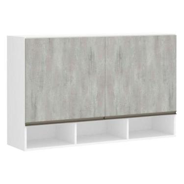Imagem de Armário 120cm 2 Portas C/Nicho Branco Polar C/Concreto - LUCIANE MÓVEI