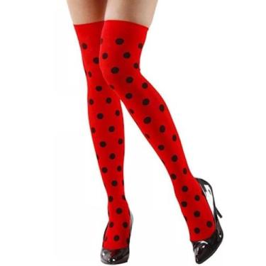 Imagem de Meia 7/8 Vermelha Bolinhas Pretas Joaninha Festa Fantasia Adulto Juven