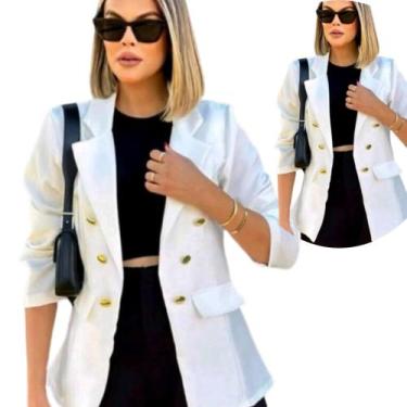 Imagem de Blazer feminino Terninho Social com botões Alfaiataria Casaquinho - Es