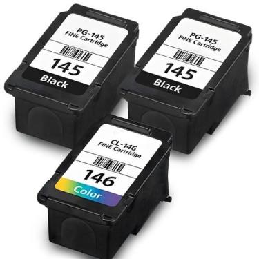 Imagem de Kit Cartucho Tinta Compativel Para Uso Canon Cl-146 + 2x Pg-145 - IMPO