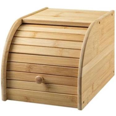 Imagem de Porta Pão de Bambu com Tampa Retrátio Porta Pães Retangular com Abertu