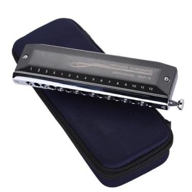 Imagem de Para Iniciantes harmônica Gaita Cromática De 16 Furos Com Instrumento De Tocar Diafragma Capa Em Relevo De Aço Inoxidável Preto