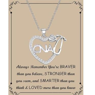 Imagem de BNQL Colar CNA Presentes Certificados de Assistente de Enfermagem Joias CNA Presentes Inspiradores Novos Presentes de Formatura CNA (Cartão Colar CNA), Large, Aço inoxidável, Cobre