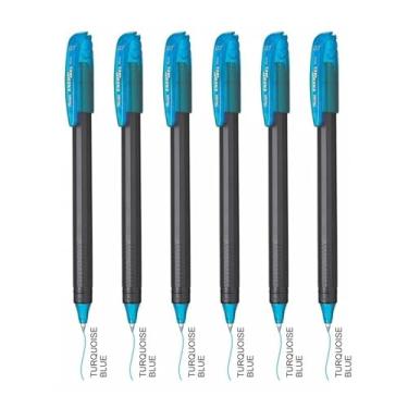 Imagem de Pentel Energel Caneta de gel com ponta de metal de 0,7 mm, pacote com 6, cor azul turquesa com marcador/iluminador Luxor grátis, 1 caneta