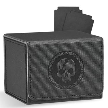 Imagem de Zettokete Card Deck Box with 2 Dividers, MTG Commander Deck Box Holds 100+ Double-Sleeved Cards, Leather Magnetic Deck Case Compatible with Magic TCG CCG Cards, Black/Skull