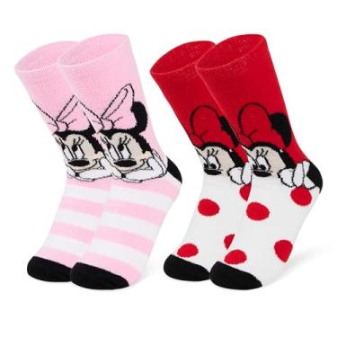 Imagem de Disney Stitch Pantufas femininas pacote com 2 meias fofas antiderrapantes de lã para cama Stitch Minnie Mickey Mouse Baby Yoda, Minnie vermelha/rosa, One Size