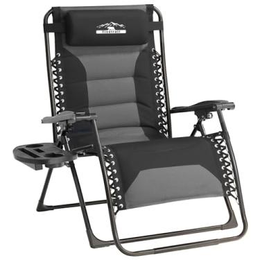 Imagem de Tisetrail Cadeira de gravidade zero, poltrona, reclinável, acolchoada, reclinável, dobrável, GG, antigravidade, com travesseiro ajustável e suporte de copo para acampamento ao ar livre, pátio, gramado
