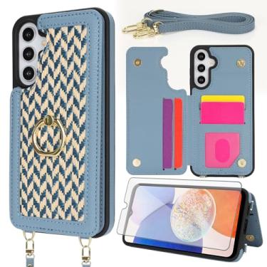 Imagem de Asuwish Capa de celular para Samsung Galaxy A14/M14 5G carteira celular com protetor de tela de vidro temperado anel suporte suporte cartão alça de ombro transversal A 14 4G 14A 14M G5 mulheres