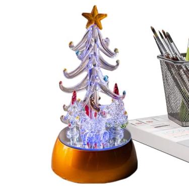 Imagem de Árvore de Natal com luzes, iluminar a árvore de Natal - Forma de árvore de vidro criativa Papai Noel | Centros de mesa de Natal brilhantes, decoração de mesa de Feliz Natal para tampo de mesa