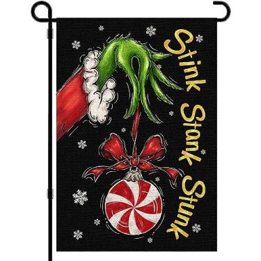 Imagem de DIYDEC Bandeira de jardim de Natal, 30,5 x 45,7 cm, bandeira de Natal para exterior, vertical, dupla face, placa de jardim de Natal com design de balas fedorentas, bandeira para decoração de festa sazonal de inverno