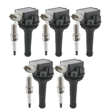 Imagem de OYEAUTO Pacote de bobina de ignição com vela de ignição de irídio UF517 compatível com Volvo 2007 2008 2009 2010 2011 2012 C30 S40 S60 V50 2.4L 2.5L L5