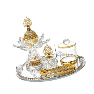Imagem de Generic Conjunto de queimador de incenso de vidro tradicional árabe incensário decoração de ramadã para ioga fragrância escritório