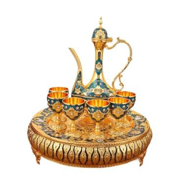 Imagem de ＫＬＫＣＭＳ Conjunto de Café Turco com Panela Copos Bandeja e 6 Copos Jogo de Servir Bandejas de Chá Bule Turco Conjunto de Serviço de Chá para Decoração de Sala